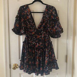 Vici Floral Tiered Mini Dress, Deep V, size M
